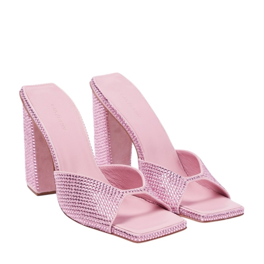 Gia Borghini Pink Mule Sandals Suede Crystal Heels 7 Party Cocktail Summer 🟡